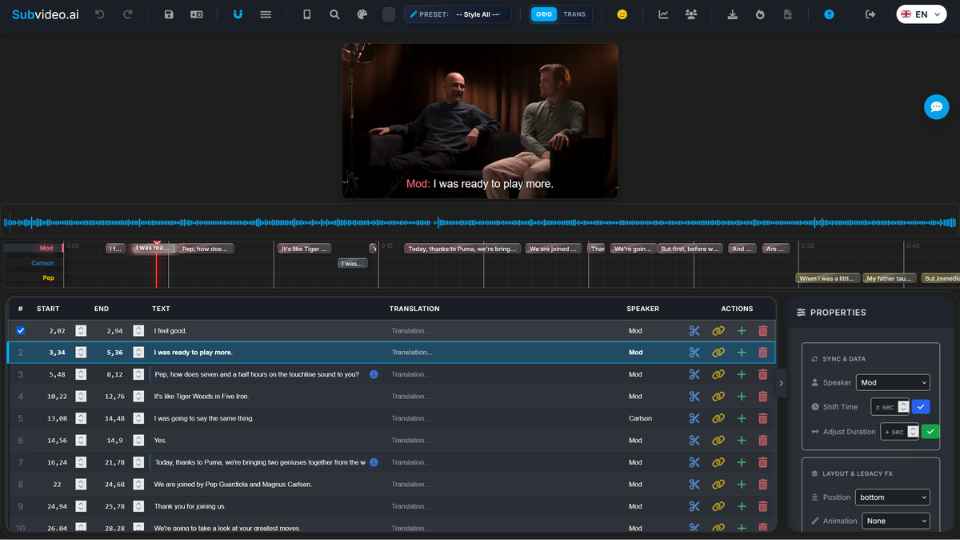 Timeline editor screenshot