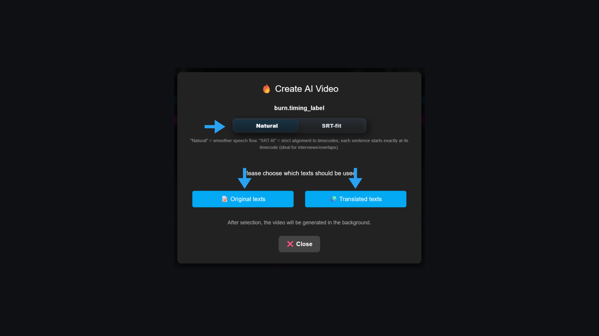 Selezione sorgente e timing